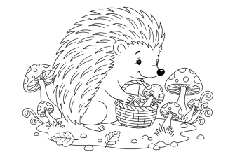 Ёжик собирает грибы