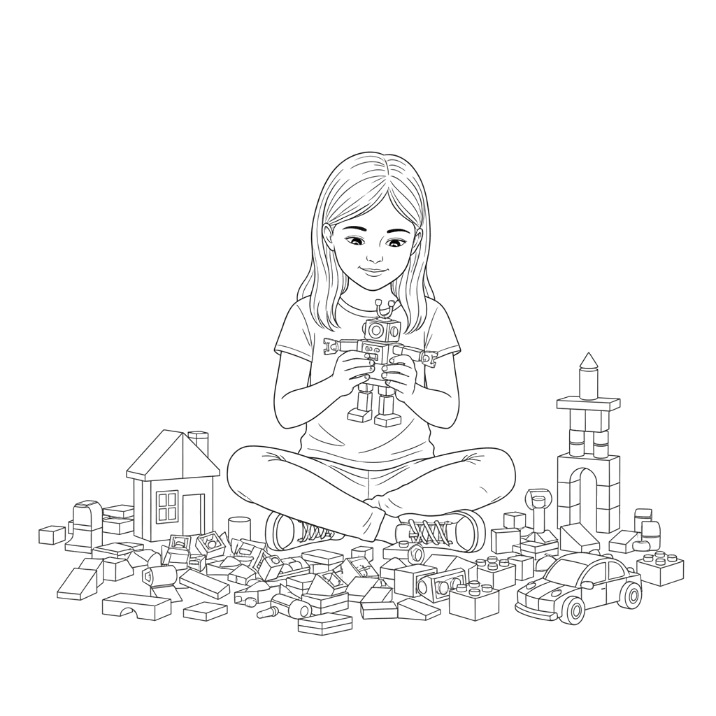 Девочка играет в конструктор