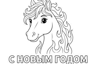 Добрая огненная лошадь крупным планом и надпись С НОВЫМ ГОДОМ