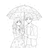 Девушка и парень под зонтом в стиле аниме