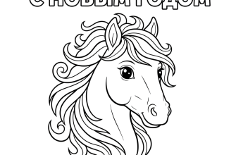 1. Добрая огненная лошадь крупным планом и надпись С НОВЫМ ГОДОМ