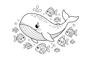 Кит плывёт рядом с рыбами