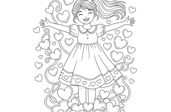 Девочка среди сердечек