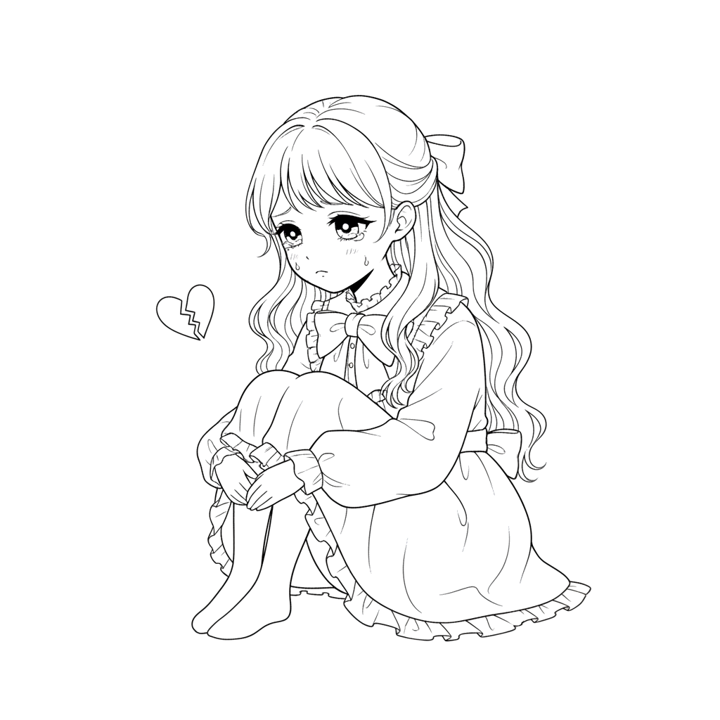 2. Грустная девочка в стиле аниме