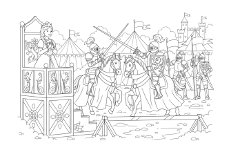 2. Рыцарский турнир, за которым наблюдает принцесса, а рыцари готовятся начать