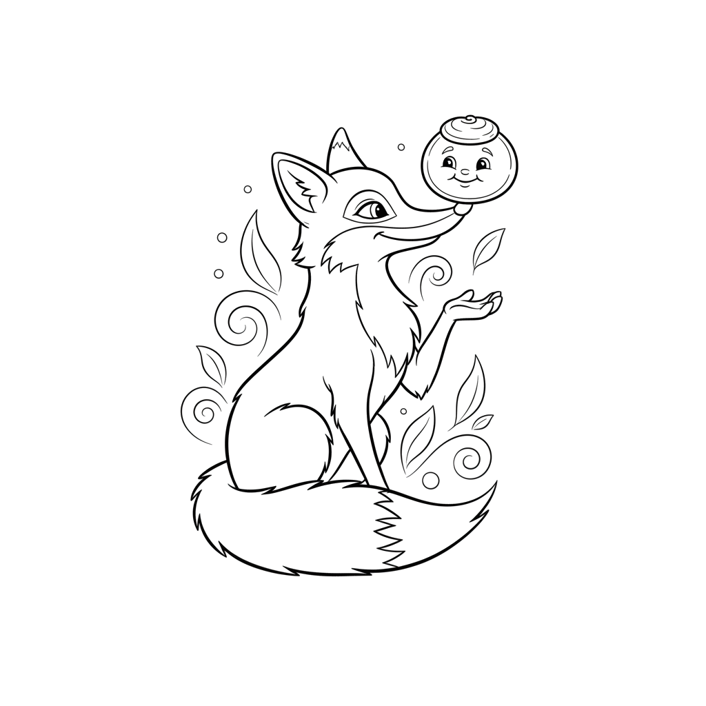 Лиса и колобок, который сидит у неё на носу