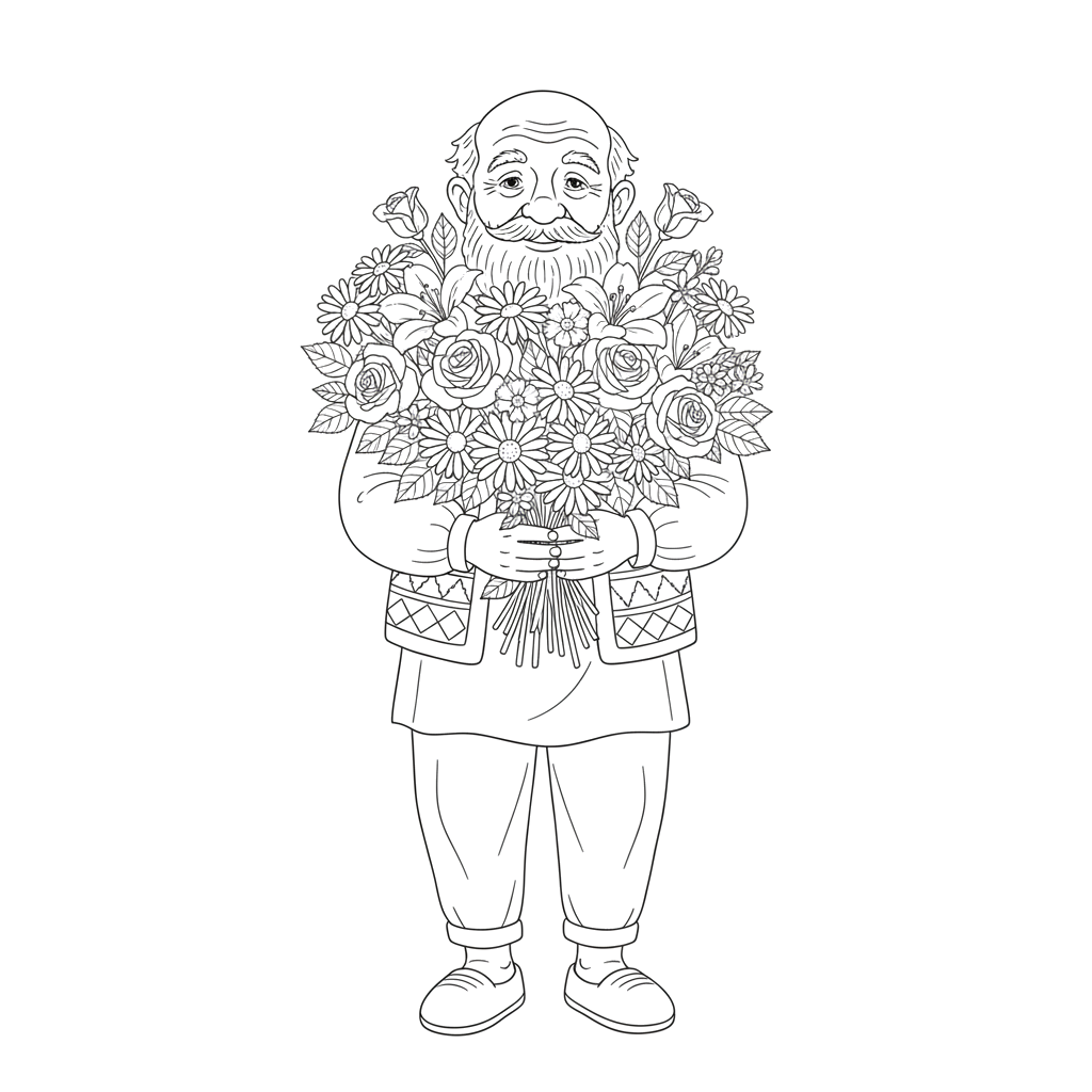 Дедушка с букетом цветов